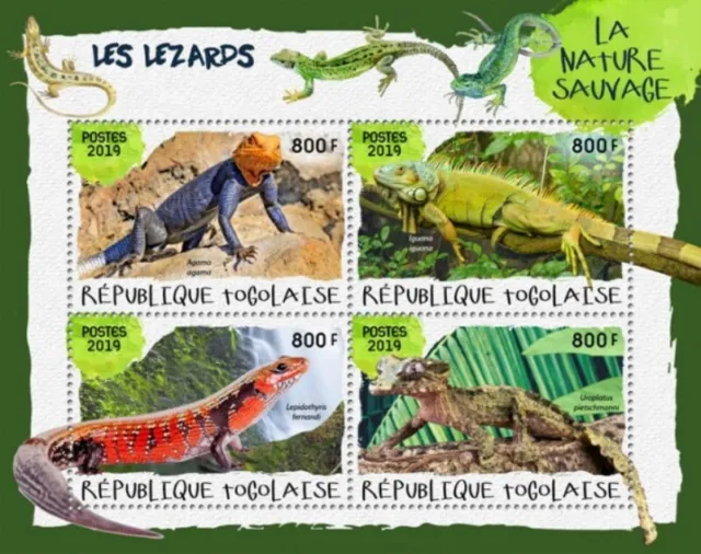 Togo - 2019 Eidechsen auf Briefmarken - 4 Briefmarke Blatt - TG190126a