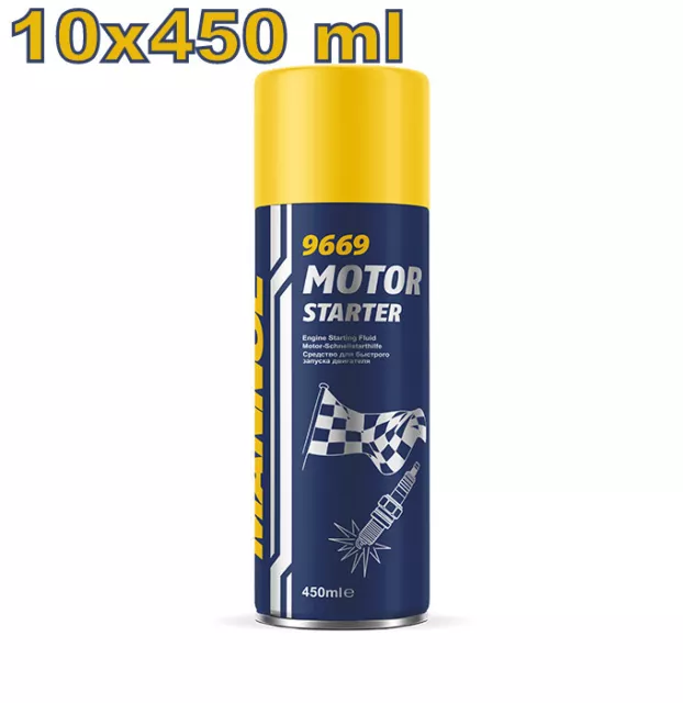 10x450 ml MANNOL Starthilfe Spray Motor Starter KALT-STARTHILFE Startpilot Dose