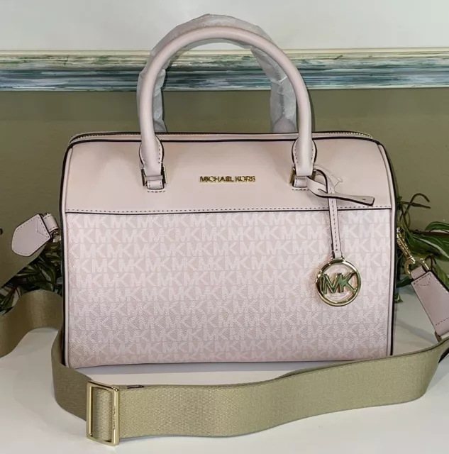 Michael Kors Travel Medium Duffle Satchel Bag Shoulder Mk Powder Blush Pink Logo
