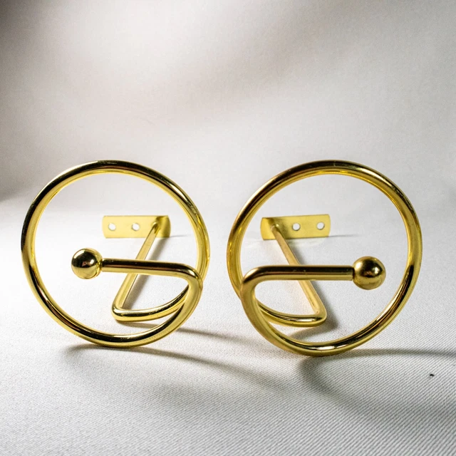 Vintage Spiral Brass Gold Tone Metal Curtain Tie Backs Drapery Hooks Set of 2 6