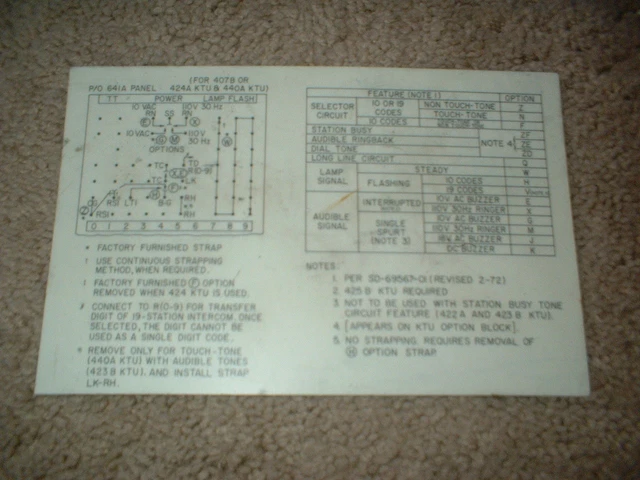 VINTAGE CONNECTION ARRANGEMENT For 641A Intercom Panel Bell System ...
