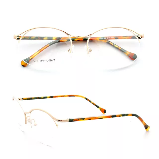 Half Rim Womens Tortoise Eyeglass Frames Round Semi Rimless Thin Glasses Metal