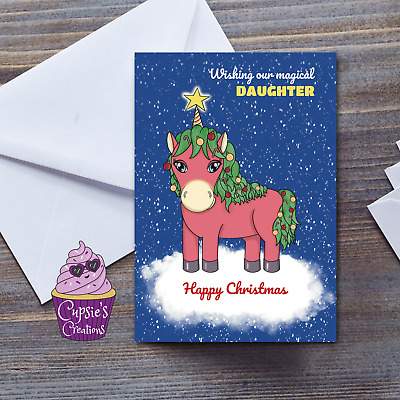Cartolina di Natale divertente festa unicorno per figlia