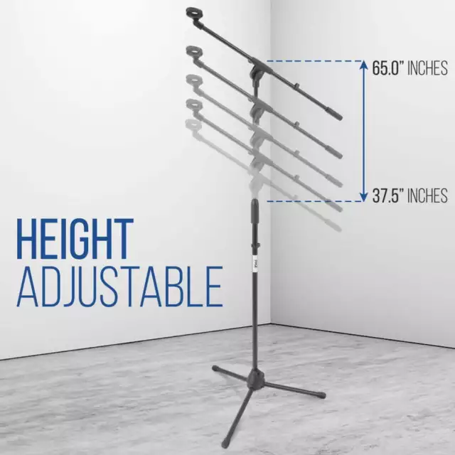 Foldable Tripod Microphone Stand - Universal Mic Mount and Height Adjustable