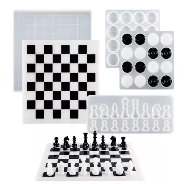 3Pcs Resin Craft Mold Silicone Crystal Chess Board Checker Mould Casting DIY AU 2