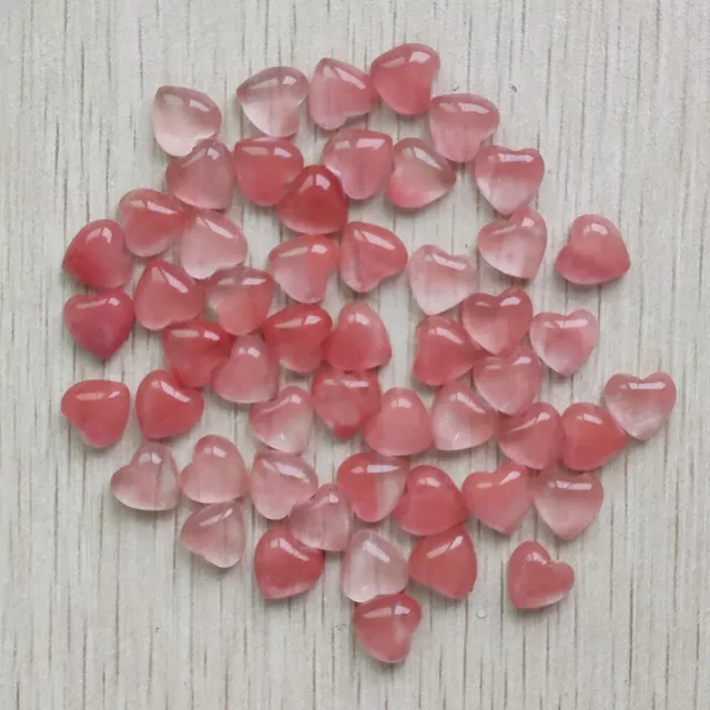 50pcs Cherry Quartz Stone Heart Shape Cab Cabochons Beads Jewelry 10mm