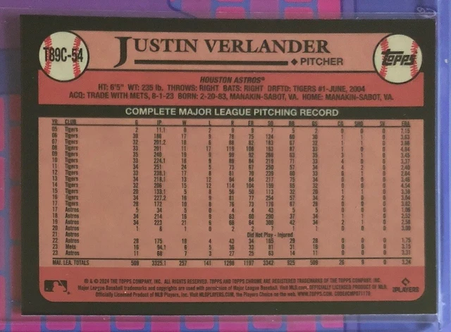 2024 TOPPS SERIES 1 Silver P 1989 Mojo Refractor Justin Verlander