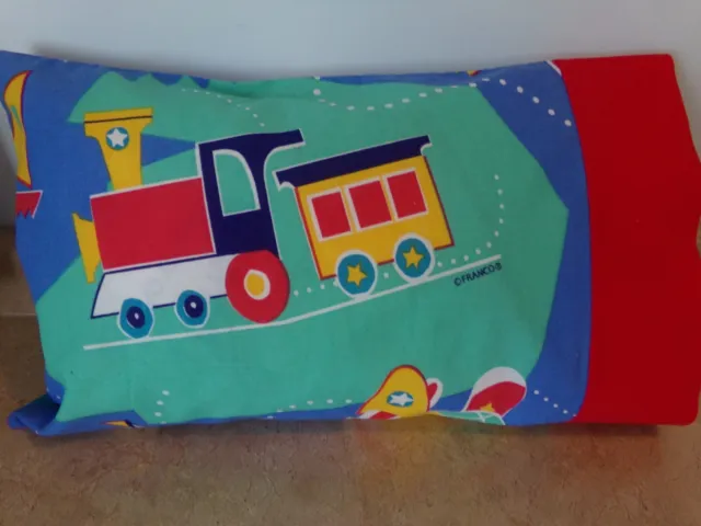 Travel-My Pillow-Toddler Size Pillowcase 2 Sided Train/Red Cuff  12" X 18" #3843