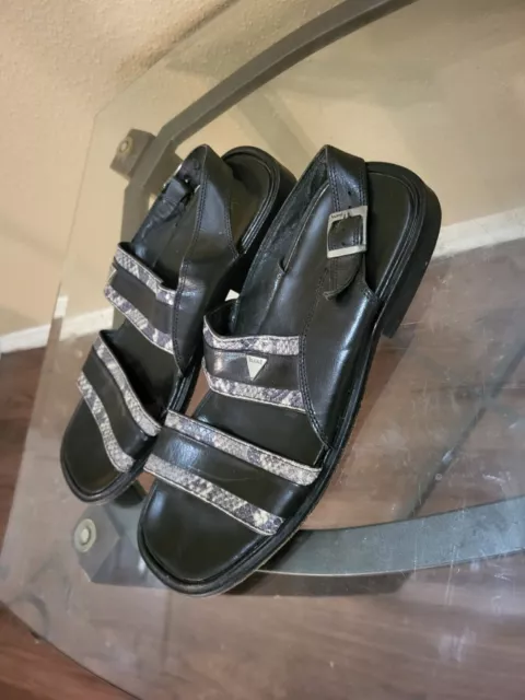 FRATELLI VANNI MEN'S Black Snake Embossed Leather Sandals. Size 43/10 ...