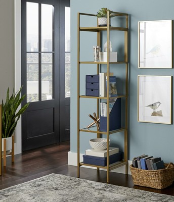Better Homes & Gardens Nola Narrow Bookcase, Gold Finish 2