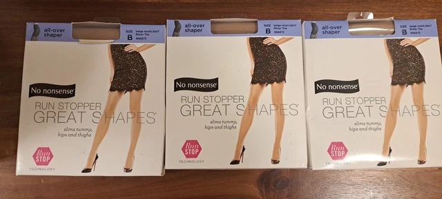 3x No Nonsense Great Shapes Beige Sheer ToeRun Stopper Pantyhose All Shaper B