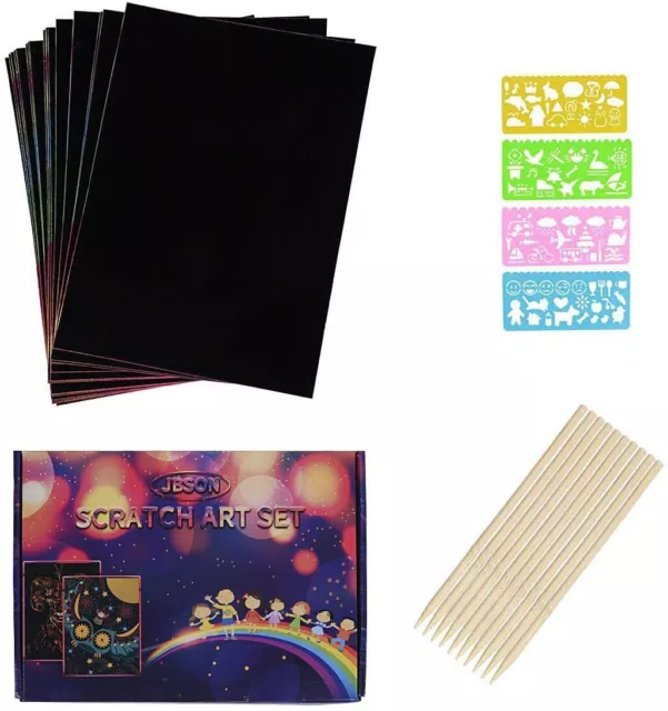 Sheets Scratch Art Paper Magic Rainbow Painting Doodle Boards Wooden Stylus