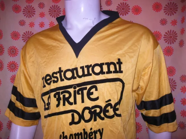 Vintage 80 Ancien MAILLOT STADE OLYMPIQUE CHAMBERY SOC FOOTBALL Porté #13 TM? L? 2