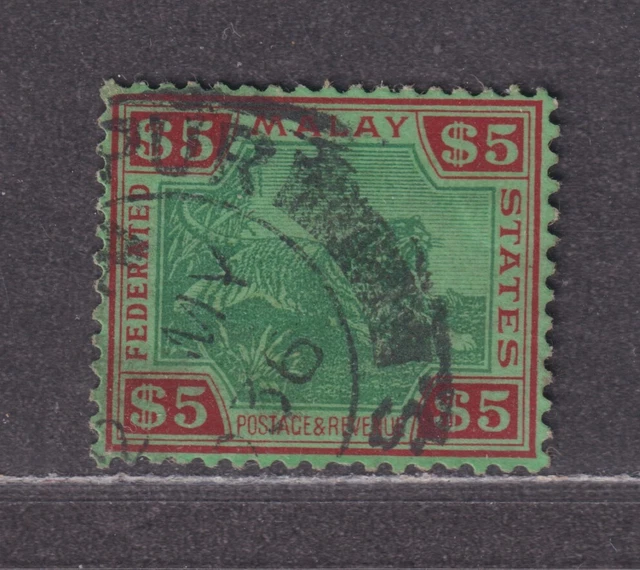 Malaya Federated States SG 81 Scott 79 Used 1934 $5 Bengal Tiger SCV $280