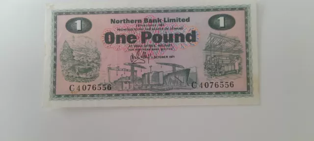 Northern Ireland Banknote Northern Bank Limited  One pound  1st October 1971