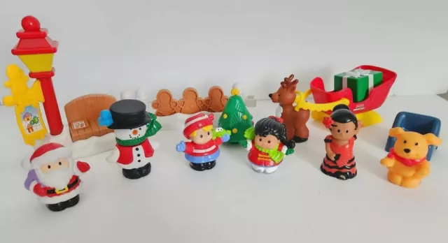 Fisher Price Little People Christmas Santa Sleigh Rudolph Etc -Set of 15 Vintage