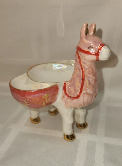 Anthropologie Porcelain Luster Llama / Alpaca Trinket Dish Ring Holder Pink gold