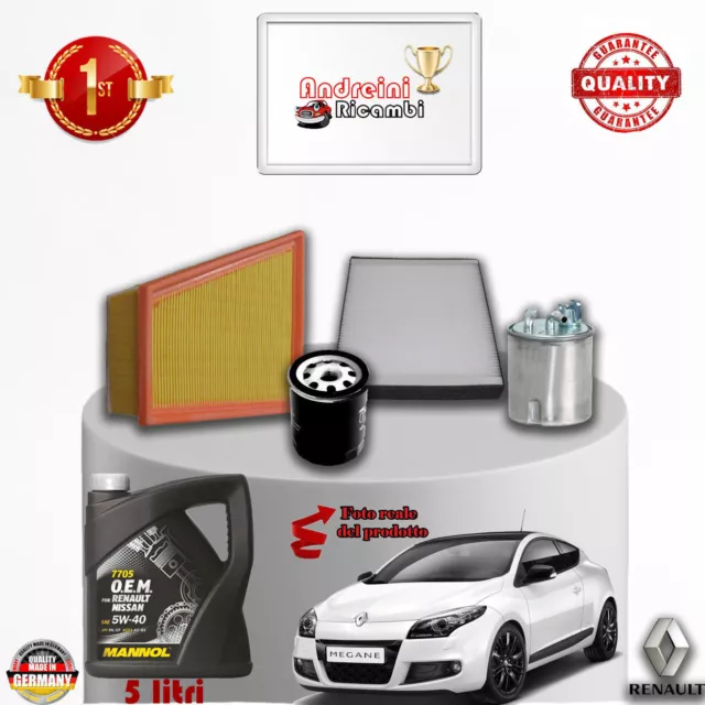 KIT TAGLIANDO FILTRI + OLIO RENAULT MEGANE III 1.5 dCi 81KW 110CV DAL 2009 ->