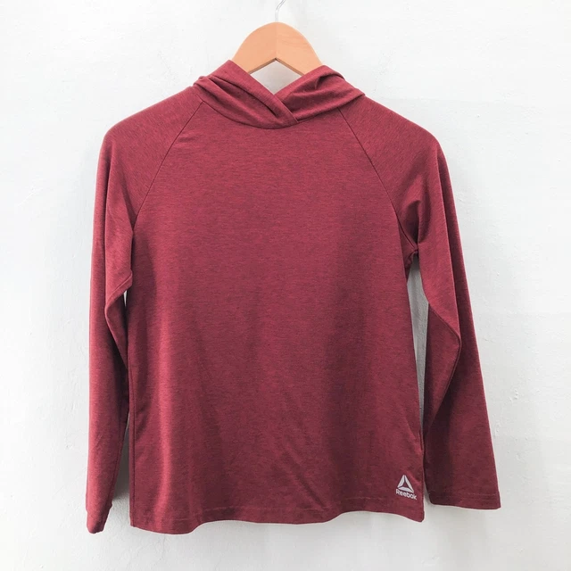 Reebok Long Sleeve Hooded Shirt Boys Size M Burgundy Maroon