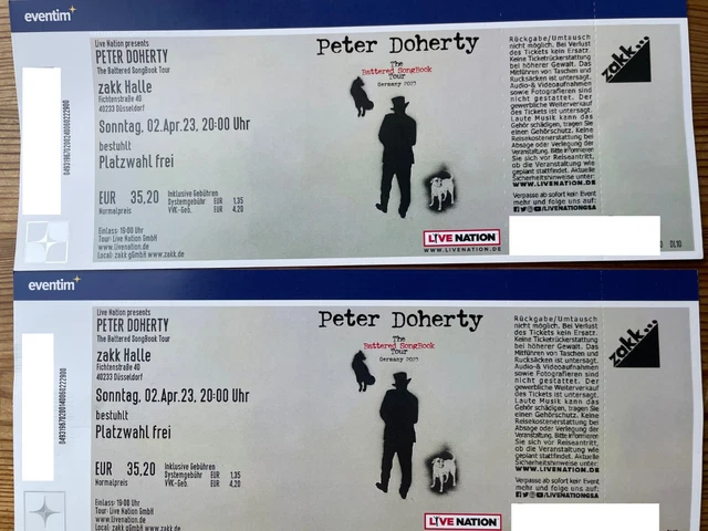 2 x Peter Doherty Konzertkarten Tickets Düsseldorf ZAKK 02.04.2023