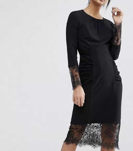 Bnwt Whistles Izzey Black Crepe & Lace Bodycon Dress Size 8 £165