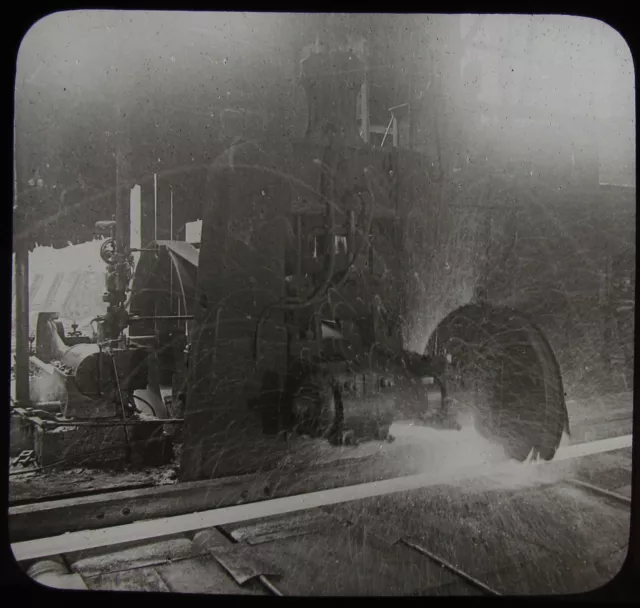 Glass Magic Lantern Slide CUTTING STEEL PITTSBURGH PA C1910 OLD PHOTO USA