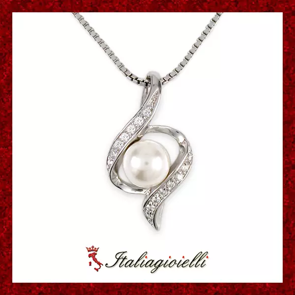 Collana Torciglio con Perla Gioielli Donna in Argento 925 rodiato Oro Bianco