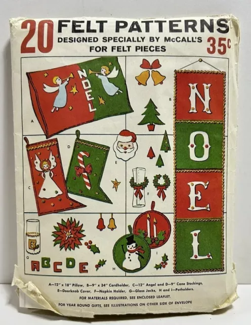 Vintage Christmas Felt Patterns McCALL'S 1963 20 Pieces Felt Childrens Pattern