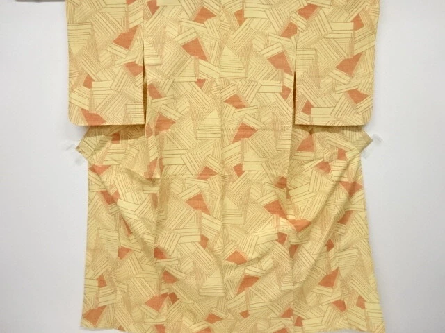 6680869: Japanese Kimono / Antique Hitoe Kimono / Tsumugi / Woven Geometric