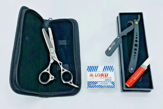 Professional Cutting Thinning Scissor Set with(Razor+Lord Blades+Alum Pencil)