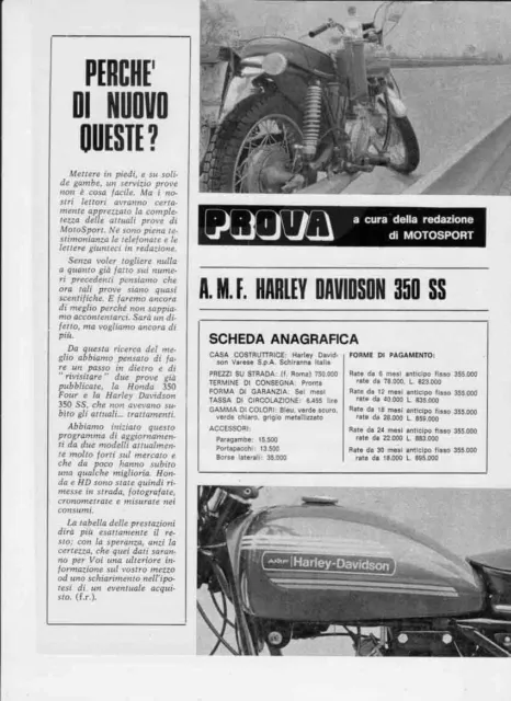advertising Pubblicità  MOTO AMF HARLEY DAVIDSON 350SS  HONDA CB 350 FOUR 1974