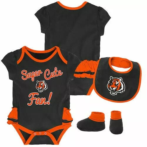 Cincinnati Bengals NFL Baby Girl Trifecta Bodysuit, Bib & Booties Set ~ NWT