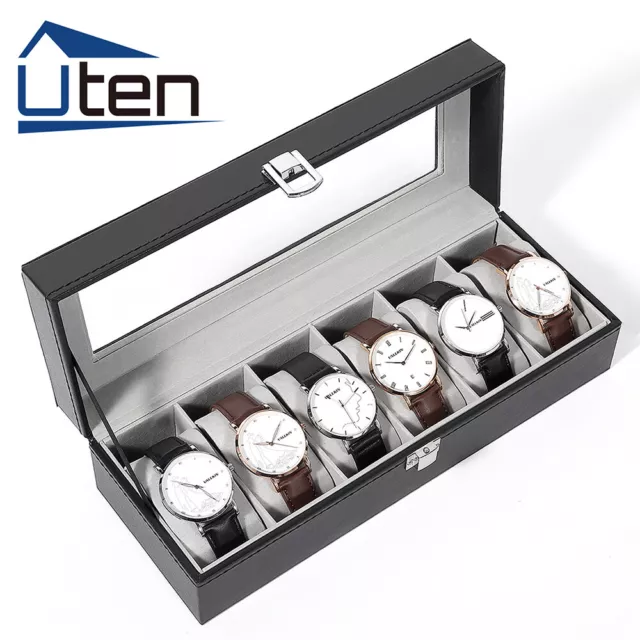 Uhrenbox Uhrenkoffer PU-Leder Uhrenkasten Uhrenschatulle Uhrentruhe für 6 Uhren