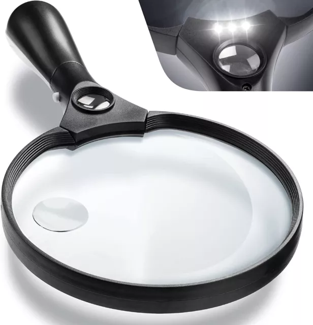 QVZ Extra Large LED Handheld Magnifying Glass with Light - 2X 4X 25X Lens Zoom L