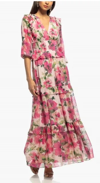 Shoshanna Midnight Anthropologie Floral Monterey Chiffon Dress Sz 12 MSRP $680