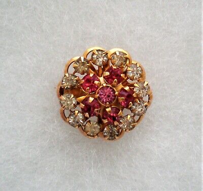 Vintage Gold Tone Pink Clear White Paste Stones Cluster Flower Brooch Pin