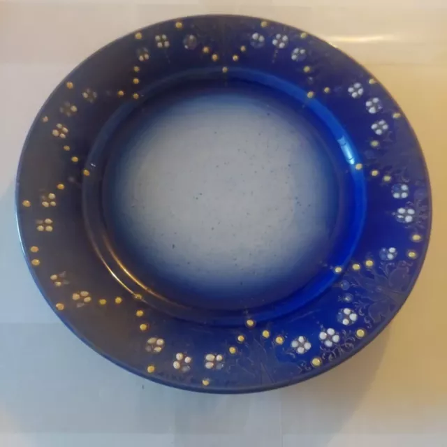 6 Antique Flow Blue Plate Opaque Luneville France 8"  Raised Enamel Trim