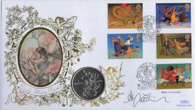 (749773) CLEARANCE GB Benham CROWN COIN FDC TITMARSH SIGNED Magical Worlds 1998
