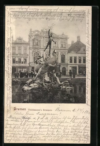 Bremen, Teichmann´s Brunnen mit Passanten, Ansichtskarte 1900