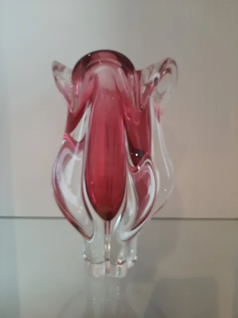 Heavy Cranberry Art Glass Vase Mid Century Modern