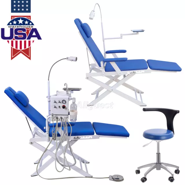 Dental Portable Folding Mobile Chair+LED Light/Air Turbine Unit/Doctor Stool USA