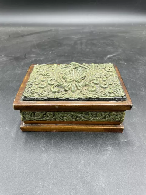 Vintage Wood and Crushed Stone Industrias Calli Mexican Trinket Box