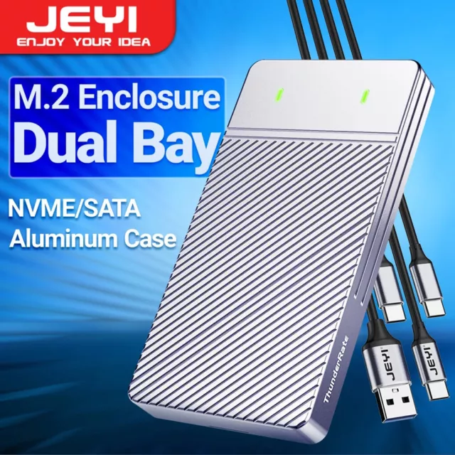 JEYI Dual Bay M.2 SSD Enclosure USB 3.2 Gen 2 10Gbps for NVMe&NGFF M2 M Key 2230