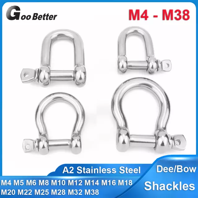 Dee And Bow Shackles 4mm-38mm Lifting Towing D Link Shackle 304 Stainless Steel