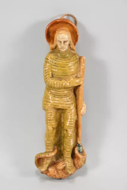 J26U94- Keramik Wandfigur, Heiliger Georg, glasiert