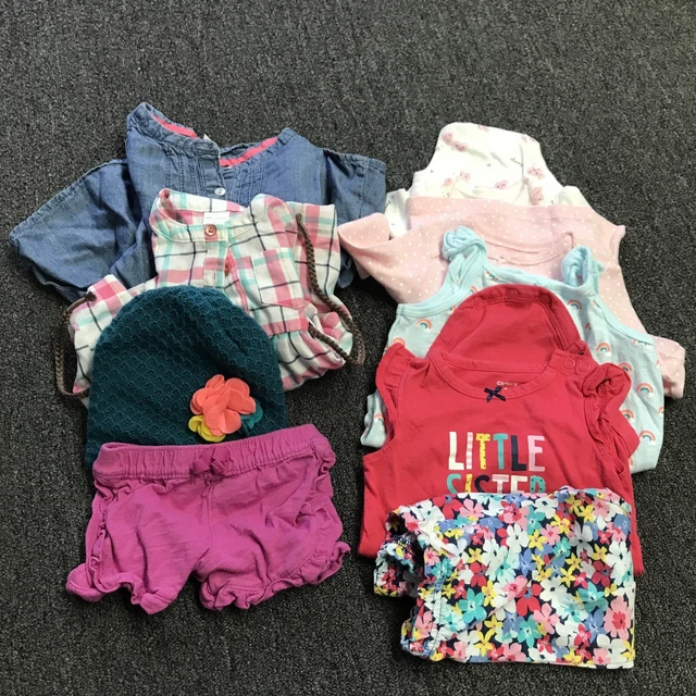 CARTERS Girls 9 pc Set Size NB 3 6 12 18 months 2T Bodysuits Pants Hat Dress Tee