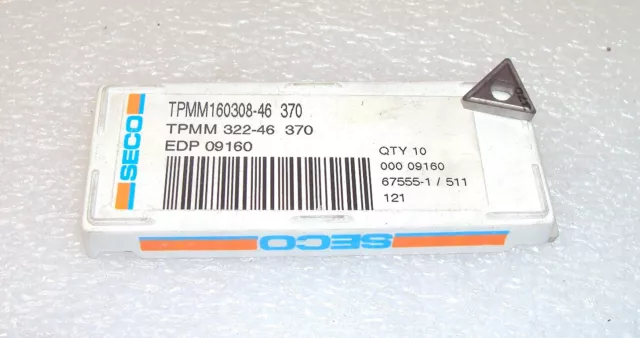 (10) Seco TPMM322-46 Carbide Grade 370 Indexable Turning Insert TPMM160308-46