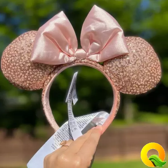 Disney Parks Rose Gold Sequin Pink Bow Minnie Mickey Mouse Ears Headband