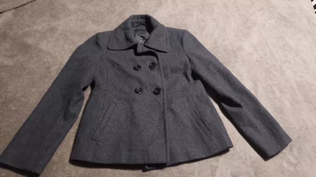 ATTENTION Women’s PEA COAT / JACKET  Size S Black Ribbed Double-Breasted Cropped