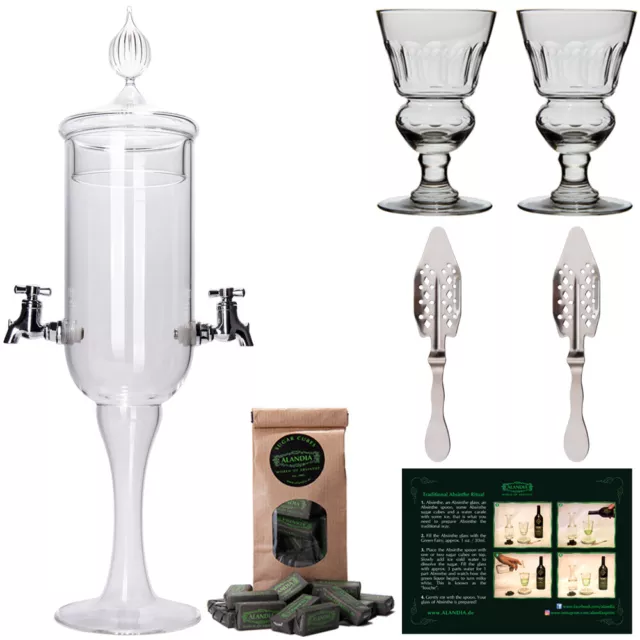 Absinth Gläser Löffel Set | 1x Fontäne, 2x Glas, Löffel & Zucker | ALANDIA™